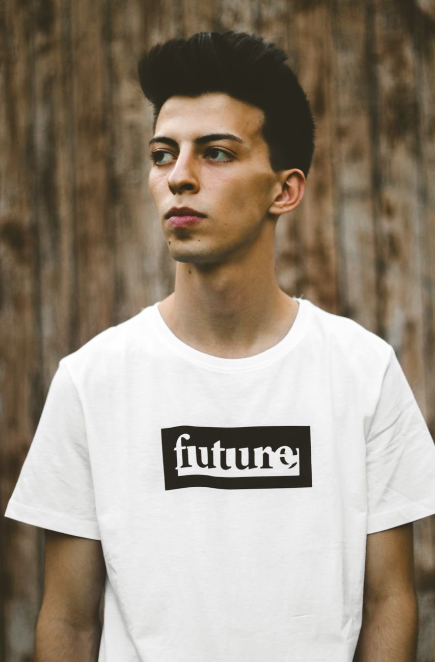 Young man wearing a printed tee — casual street portrait